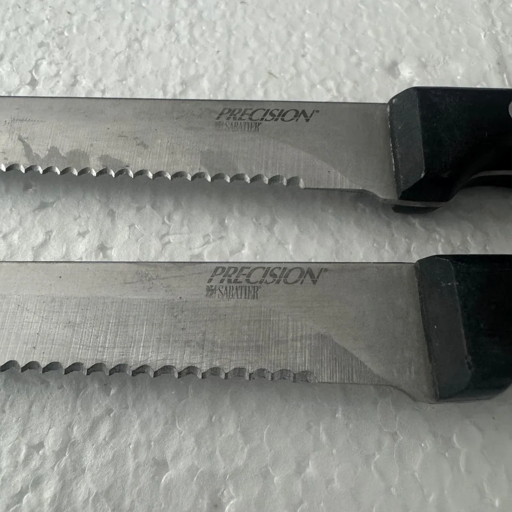 Sabatier Precision Steak Knives Set of 2 Black Excellent Serrated Triple Rivet